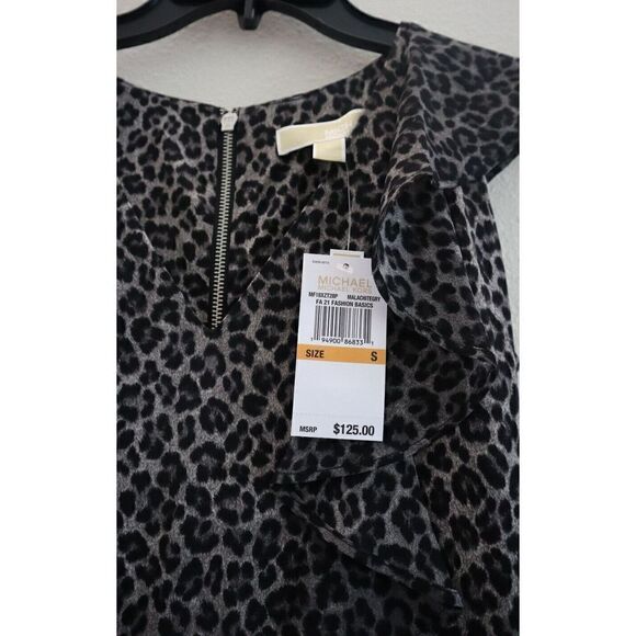 Michael Kors Women's Sz Small Malachite Gray Cheetah Print Ruffled Dress $125 - Picture 4 of 8